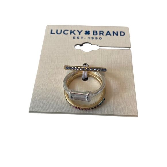 Delicate Pave Ring Stack in Matte Tones of Silver & Gold. - Picture 1 of 5